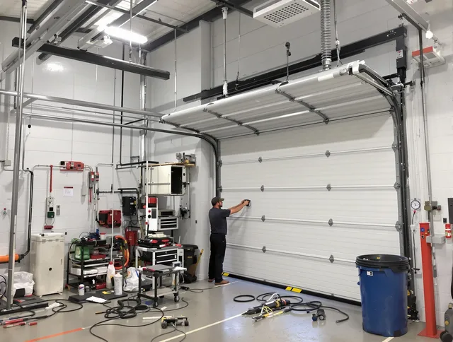 Hopkinton Garage Door Repair certified technician performing commercial door repair at a Hopkinton business facility