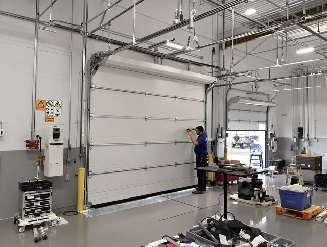 Commercial garage door repair being performed by Hopkinton Garage Door Repair expert in Hopkinton