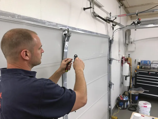 Before and after garage door dent repair by Hopkinton Garage Door Repair in Hopkinton