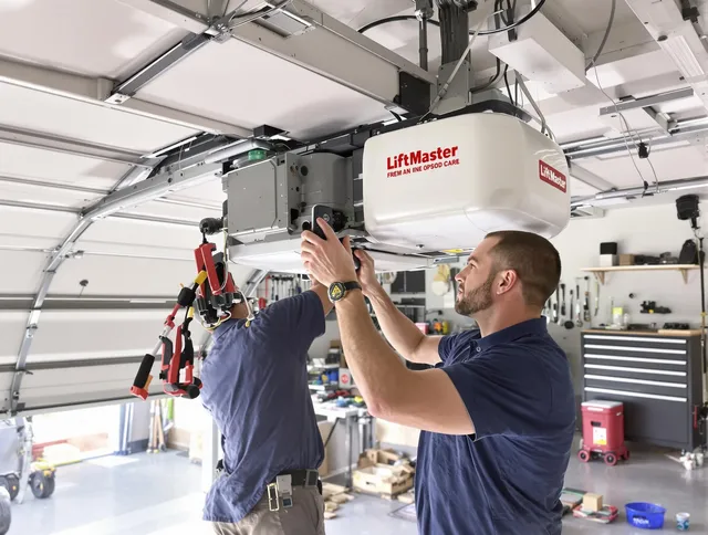 Hopkinton Garage Door Repair technician performing advanced diagnostics on garage opener in Hopkinton