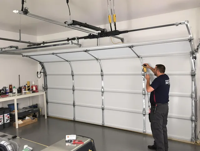 Hopkinton Garage Door Repair certified technician performing overhead door system repair in Hopkinton